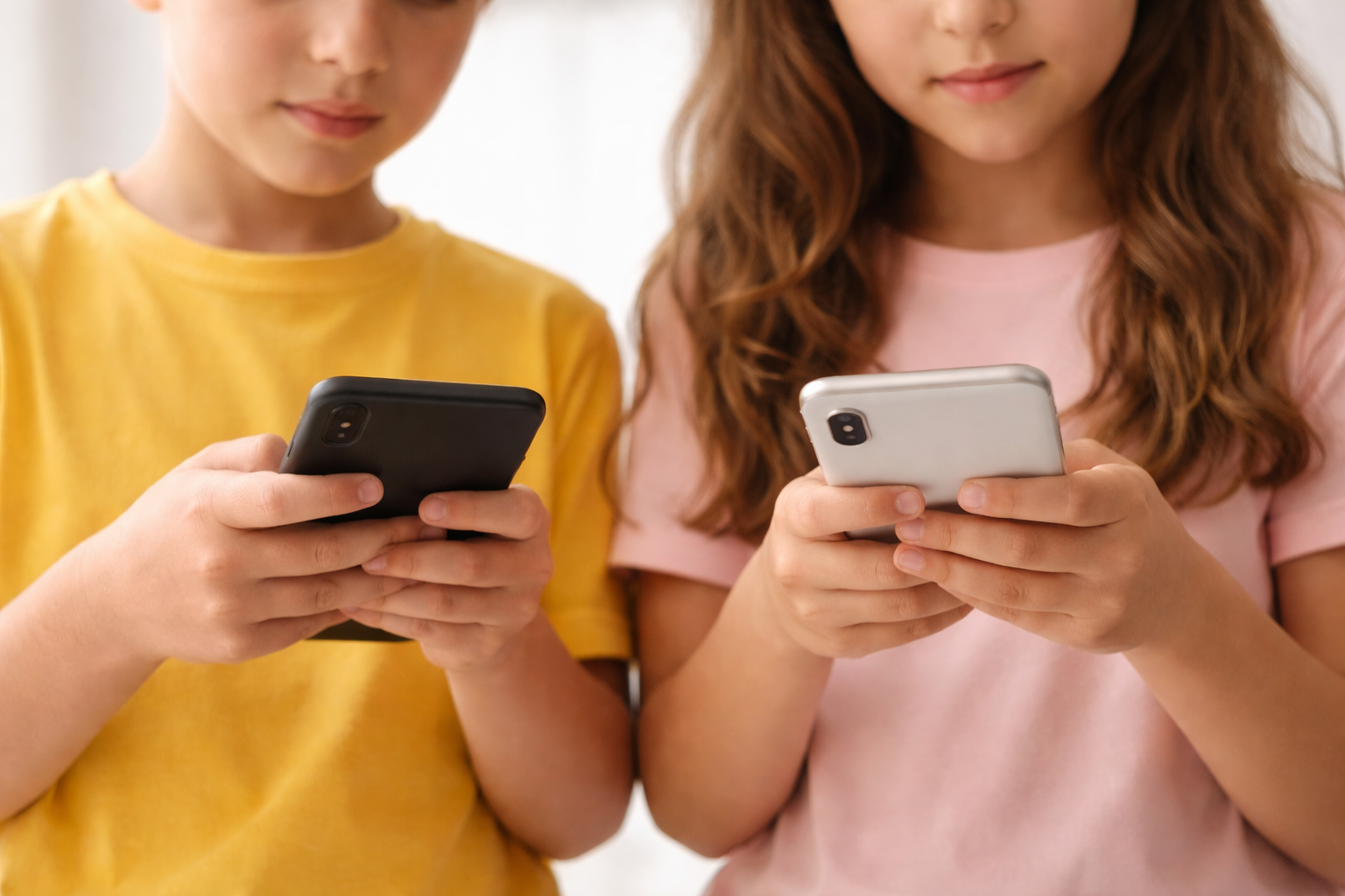 desafios perigosos crianças internet com uso de celular por jovens em ambiente neutro