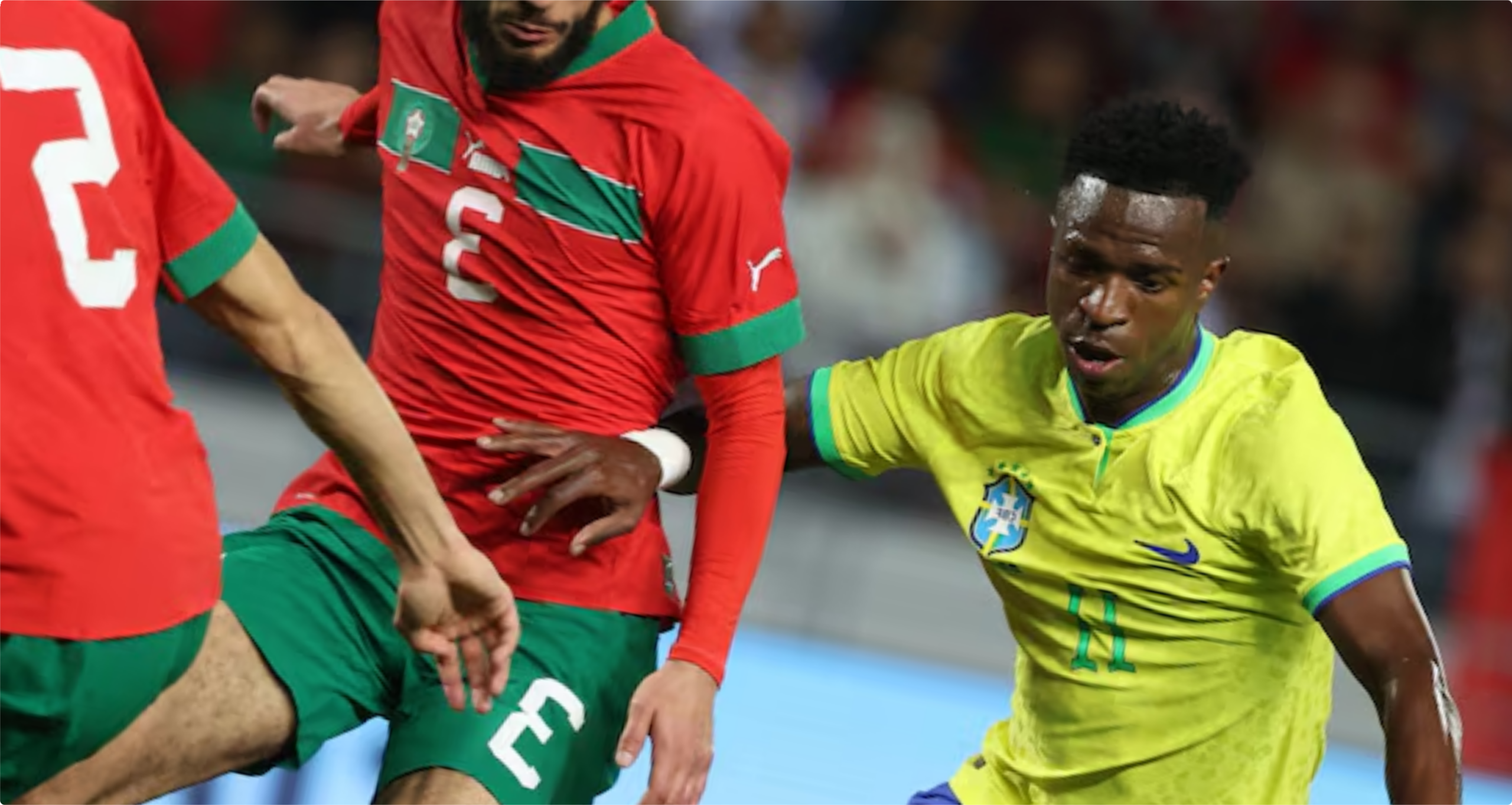 Brasil x Marrocos pela estreia da Copa do Mundo 2026. Veja os gols de Saibari e Vinícius Júnior no empate tenso no MetLife Stadium.