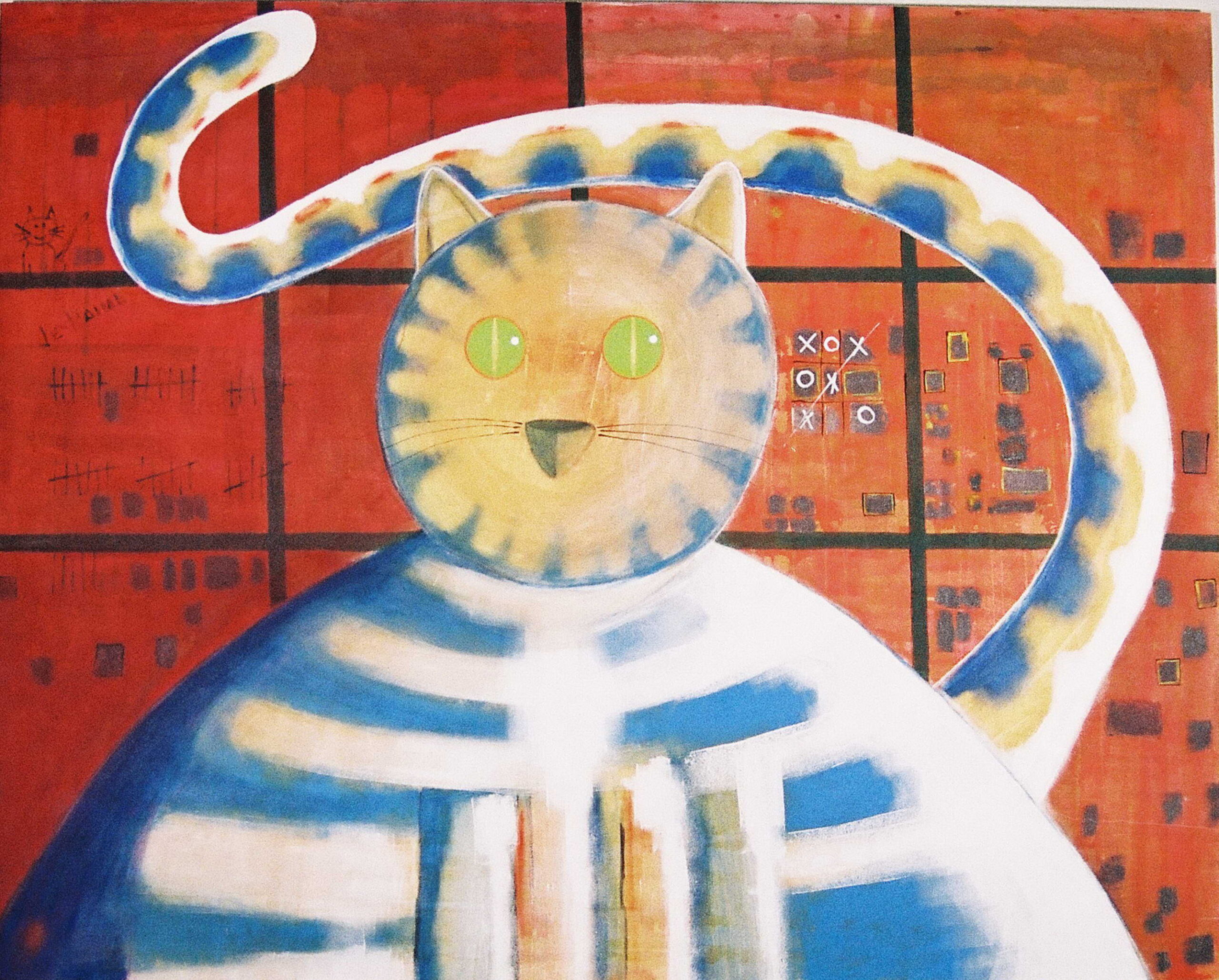 Fotografia da tela do pintor M.ANTUNES, retratando o tema gatos em uma composição artística que evoca mistério e introspecção.