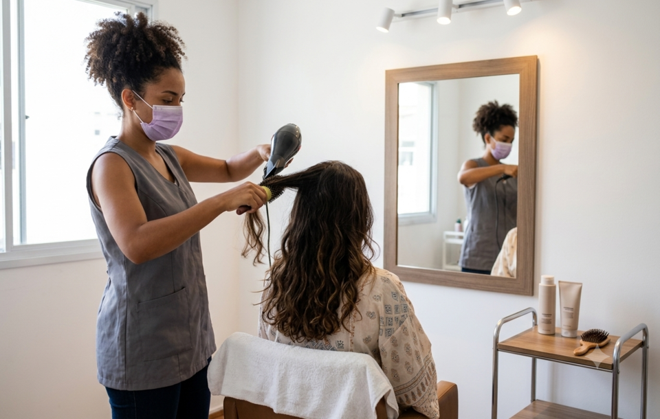 profissional atendendo cliente em um salão de beleza
