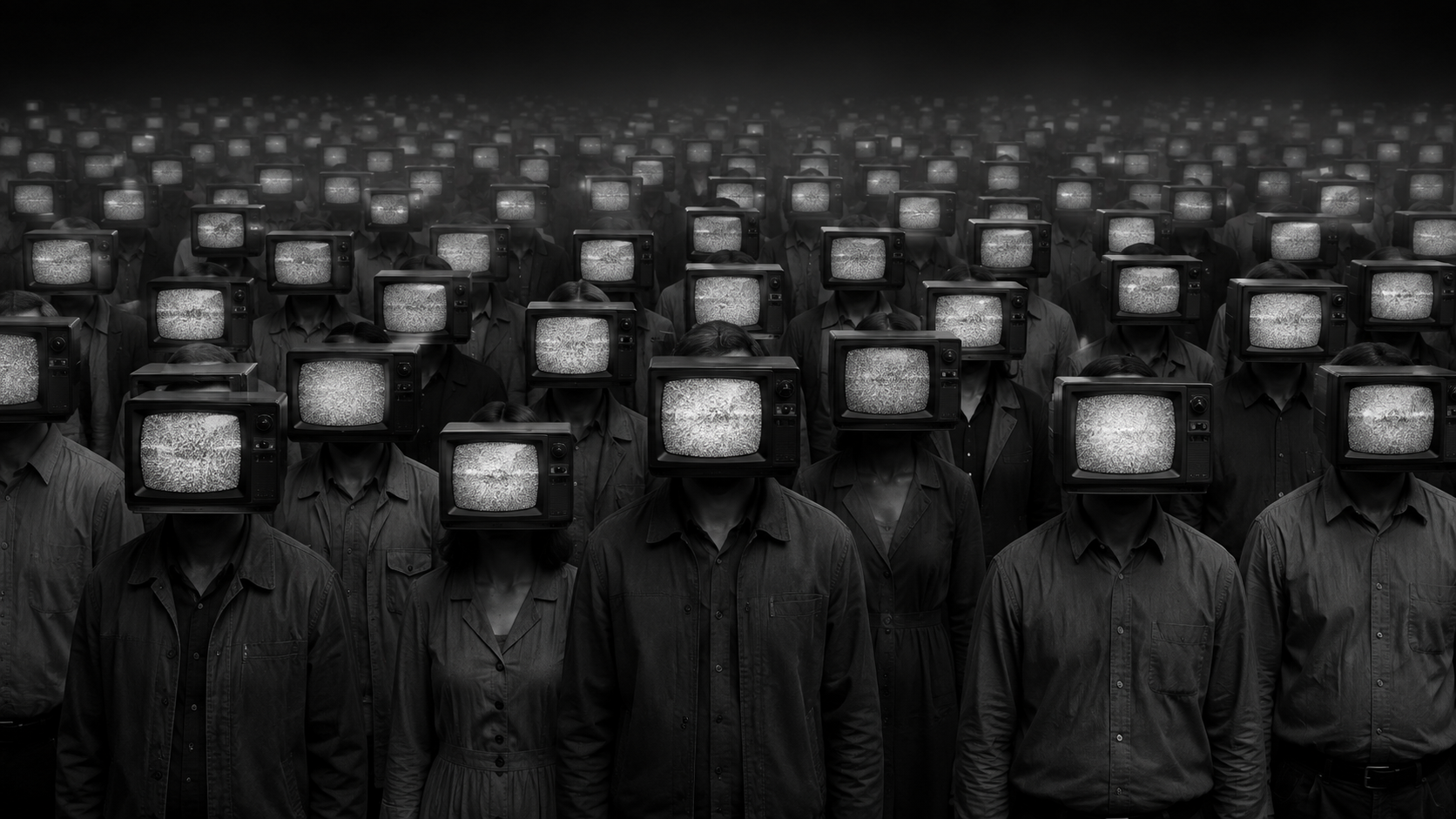 imagem conceitual, gerada por IA mostrando uma multidão sem cérebro