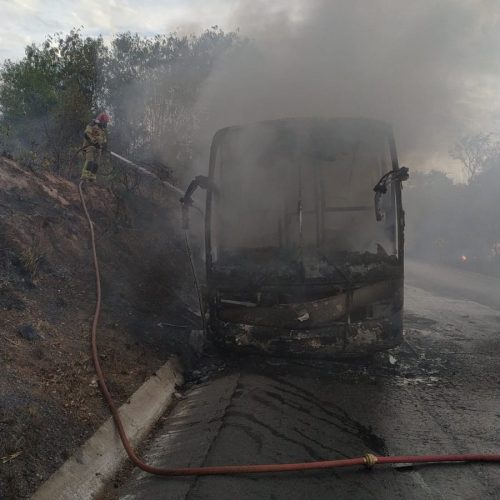 Incêndio destrói ônibus e atinge vegetação às margens da BR-251 em Montes Claros