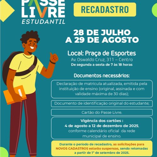 Divulgado o prazo de recadastramento do Passe Livre Estudantil